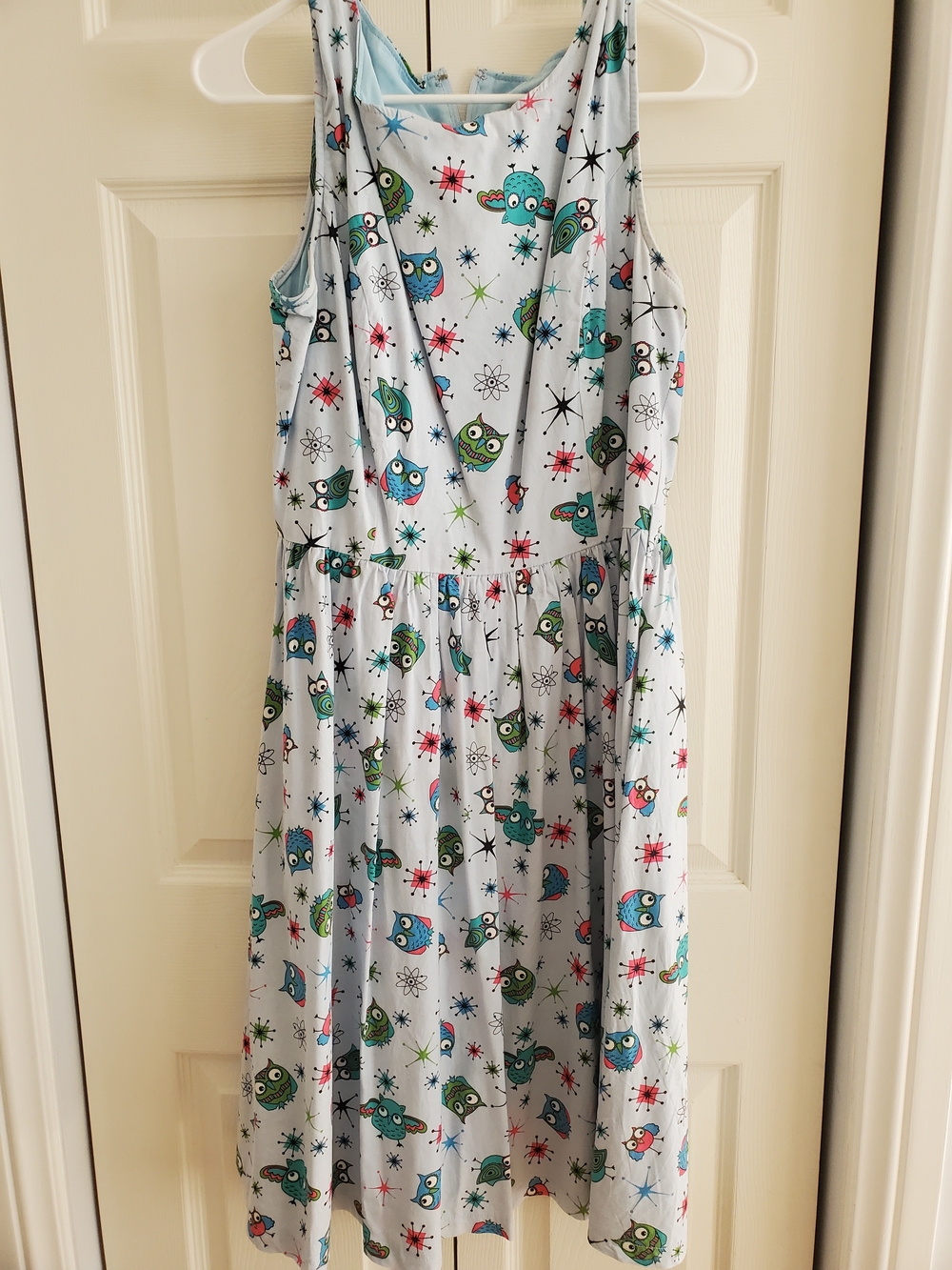 Lindy Bop Light Blue Owl Print Sleeveless Dress